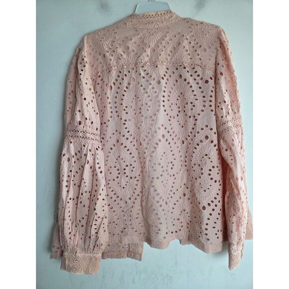 NWOT Boston Proper Pink Floral Lace & Eyelet Stretch Loop Button Blouse sz XL - Picture 8 of 9